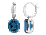 10.00 Carat (ctw) London Blue Topaz Drop Leverback Earrings in 14K White Gold with Diamonds